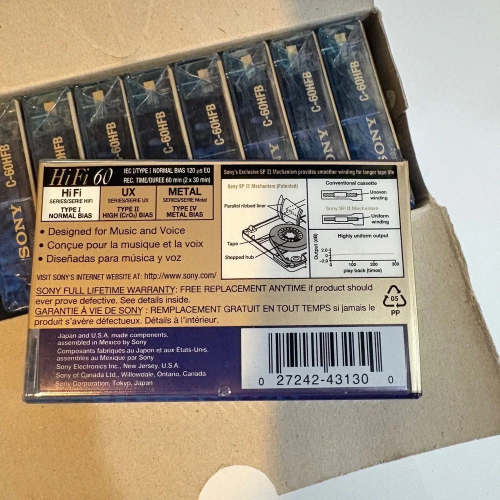 Sony HiFi 60 Type I Normal Bias Blank Audio Cassette Tapes 9 Pack C-60HFB Sealed
